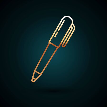 Gold line Pen icon isolated on dark blue background. Vector Illustrationのイラスト素材