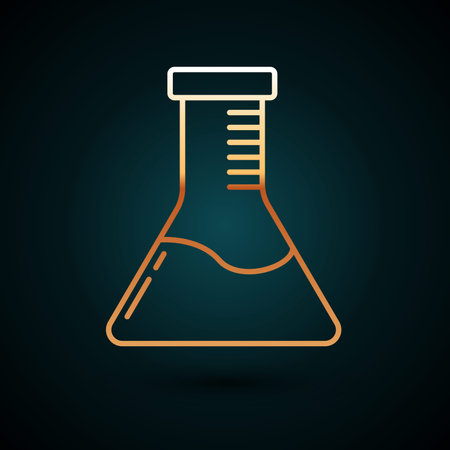 Gold line Test tube and flask chemical laboratory test icon isolated on dark blue background. Laboratory glassware sign. Vector Illustrationのイラスト素材