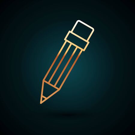 Gold line Pencil with eraser icon isolated on dark blue background. Drawing and educational tools. School office symbol. Vector Illustrationのイラスト素材