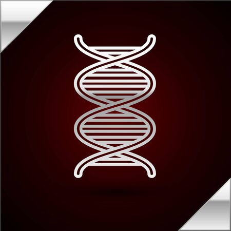 Silver line DNA symbol icon isolated on dark red background. Vector Illustrationのイラスト素材