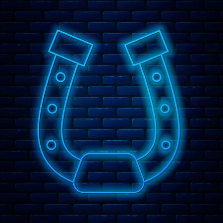 Glowing neon line Horseshoe icon isolated on brick wall background. Vector Illustrationのイラスト素材