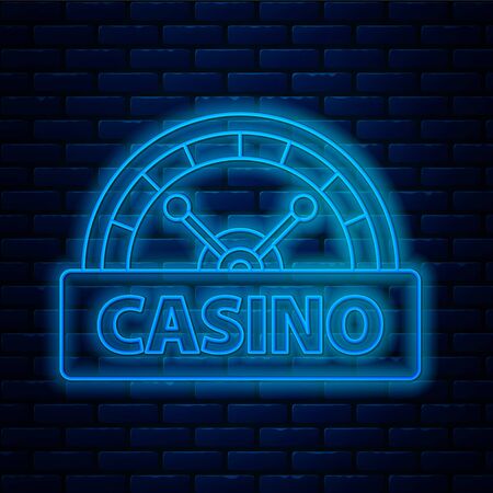 Glowing neon line Casino signboard icon isolated on brick wall background. Vector Illustrationのイラスト素材