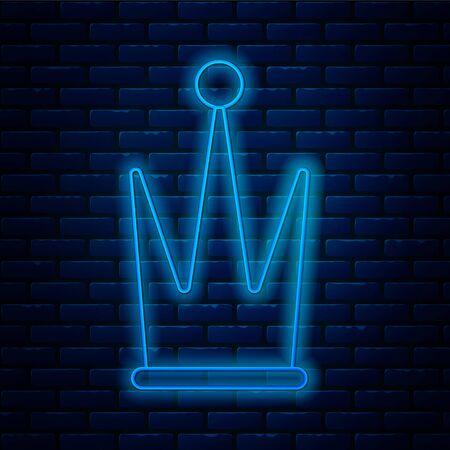 Glowing neon line Crown icon isolated on brick wall background. Vector Illustrationのイラスト素材
