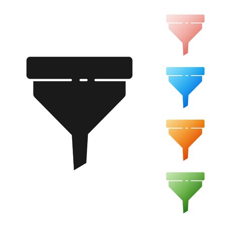 Black Funnel or filter icon isolated on white background. Set icons colorful. Vector Illustrationのイラスト素材