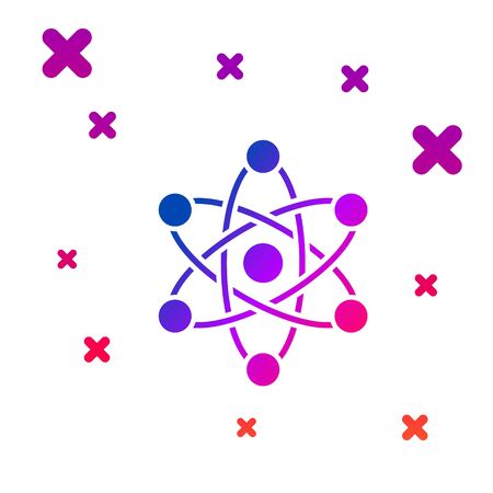 Color Atom icon isolated on white background. Symbol of science, education, nuclear physics, scientific research. Gradient random dynamic shapes. Vector Illustrationのイラスト素材