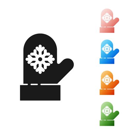 Black Christmas mitten icon isolated on white background. Set icons colorful. Vector Illustrationのイラスト素材