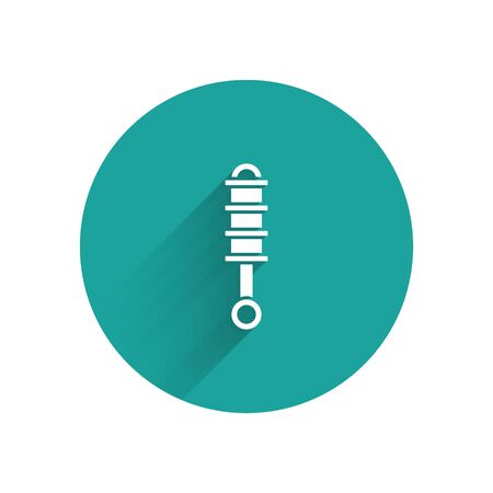 White Shock absorber icon isolated with long shadow background. Green circle button. Vector Illustrationのイラスト素材