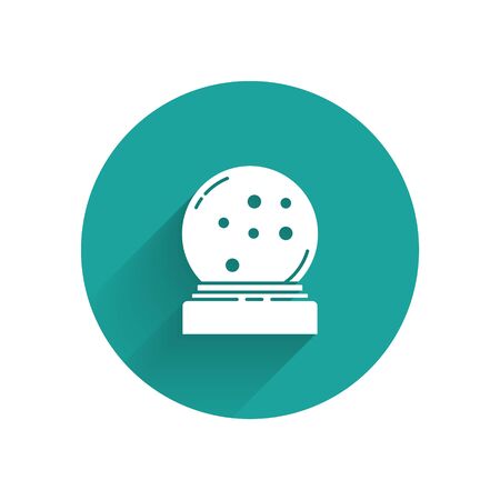 White Christmas snow globe with fallen snow icon isolated with long shadow. Merry Christmas and Happy New Year. Green circle button. Vector Illustrationのイラスト素材