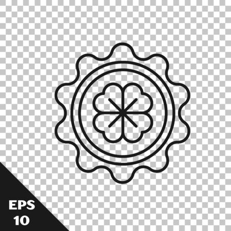 Black line Bottle cap with four leaf clover icon isolated on transparent background. Happy Saint Patricks day. Vector Illustrationのイラスト素材
