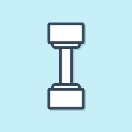 Blue line Dumbbell icon isolated on blue background. Muscle lifting icon, fitness barbell, gym icon, sports equipment symbol, exercise bumbbell. Vector Illustrationのイラスト素材