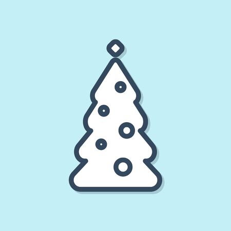 Blue line Christmas tree with decorations icon isolated on blue background. Merry Christmas and Happy New Year. Vector Illustrationのイラスト素材