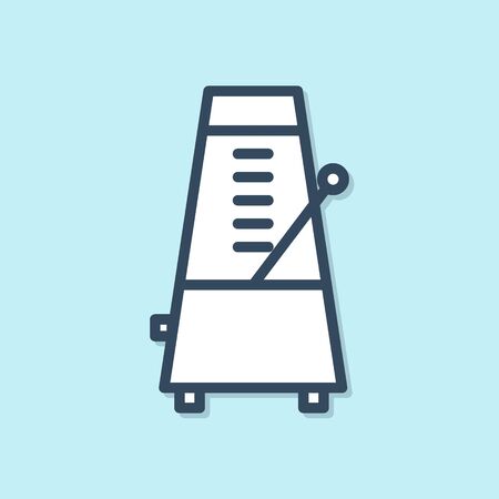 Blue line Classic Metronome with pendulum in motion icon isolated on blue background. Equipment of music and beat mechanism. Vector Illustrationのイラスト素材