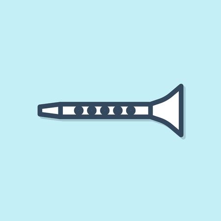 Blue line Clarinet icon isolated on blue background. Musical instrument. Vector Illustrationのイラスト素材