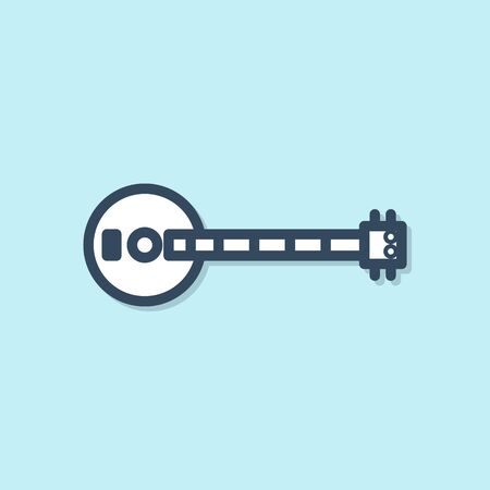 Blue line Banjo icon isolated on blue background. Musical instrument. Vector Illustrationのイラスト素材