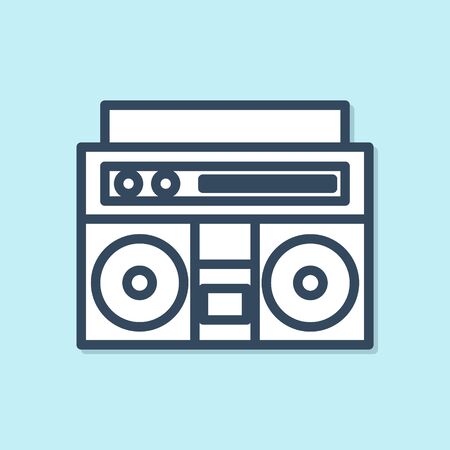 Blue line Home stereo with two speakers icon isolated on blue background. Music system. Vector Illustrationのイラスト素材