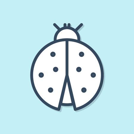 Blue line Ladybug icon isolated on blue background. Vector Illustrationのイラスト素材