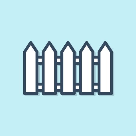 Blue line Garden fence wooden icon isolated on blue background. Vector Illustrationのイラスト素材