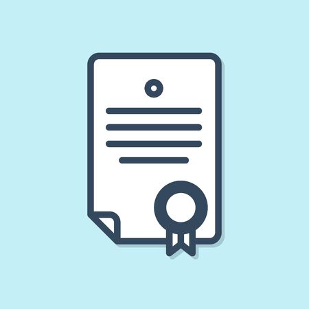 Blue line Certificate template icon isolated on blue background. Achievement, award, degree, grant, diploma. Business success certificate. Vector Illustrationのイラスト素材