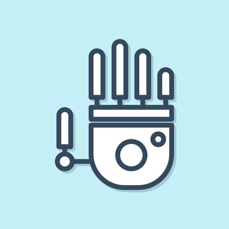 Blue line Mechanical robot hand icon isolated on blue background. Robotic arm symbol. Technological concept. Vector Illustrationのイラスト素材