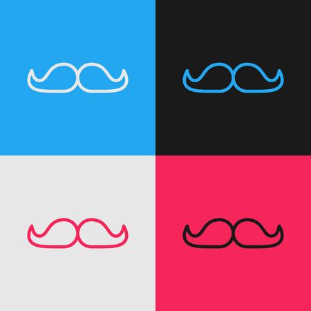 Color line Mustache icon isolated on color background. Barbershop symbol. Facial hair style. Vintage style drawing. Vector Illustrationのイラスト素材