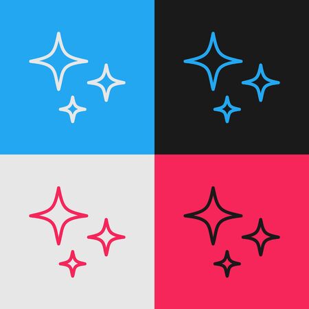 Color line Falling star icon isolated on color background. Shooting star with star trail. Meteoroid, meteorite, comet, asteroid, star icon. Vintage style drawing. Vector Illustrationのイラスト素材