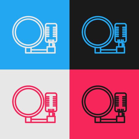 Color line Microphone icon isolated on color background. On air radio mic microphone. Speaker sign. Vintage style drawing. Vector Illustrationのイラスト素材