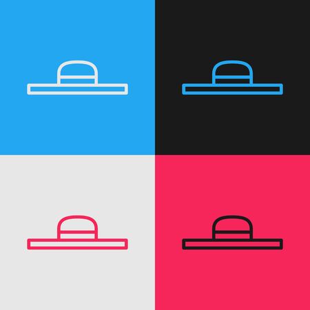 Color line Gardener, farmer or agricultural worker hat icon isolated on color background. Vintage style drawing. Vector Illustrationのイラスト素材