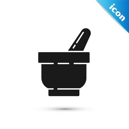 Black Mortar and pestle icon isolated on white background. Vector Illustrationのイラスト素材