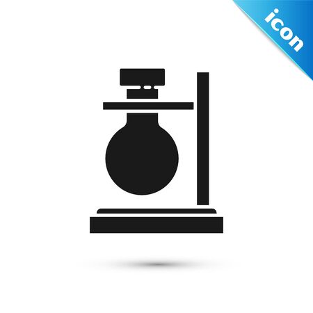Black Glass test tube flask on stand icon isolated on white background. Laboratory equipment. Vector Illustrationのイラスト素材