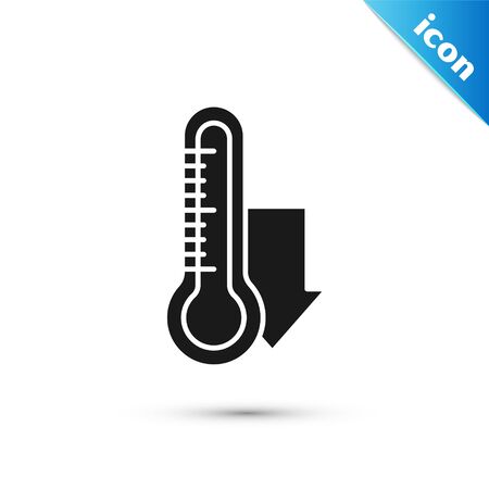 Black Meteorology thermometer measuring icon isolated on white background. Thermometer equipment showing hot or cold weather. Vector Illustrationのイラスト素材