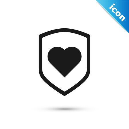 Black Heart with shield icon isolated on white background. Love symbol. Security, safety, protection, protect concept. Valentines day. Vector Illustrationのイラスト素材