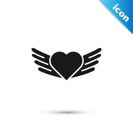 Black Heart with wings icon isolated on white background. Love symbol. Valentines day. Vector Illustrationのイラスト素材
