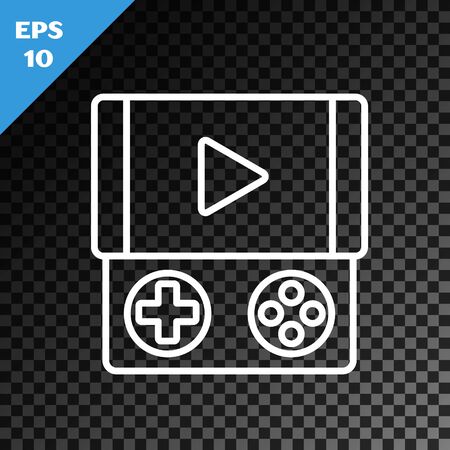 White line Portable video game console icon isolated on transparent dark background. Gamepad sign. Gaming concept. Vector Illustrationのイラスト素材