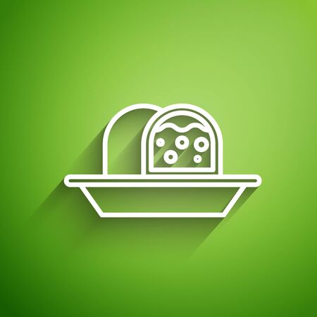 White line Marzipan sponge cake icon isolated on green background. Merry Christmas and Happy New Year. Vector Illustrationのイラスト素材