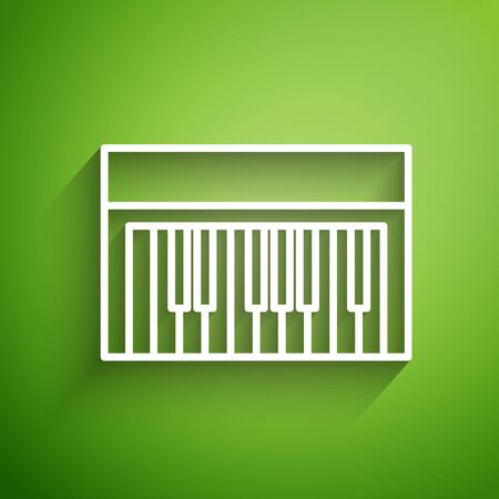 White line Music synthesizer icon isolated on green background. Electronic piano. Vector Illustrationのイラスト素材