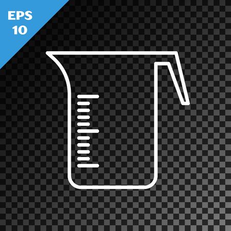 White line Measuring cup to measure dry and liquid food icon isolated on transparent dark background. Plastic graduated beaker with handle. Vector Illustrationのイラスト素材