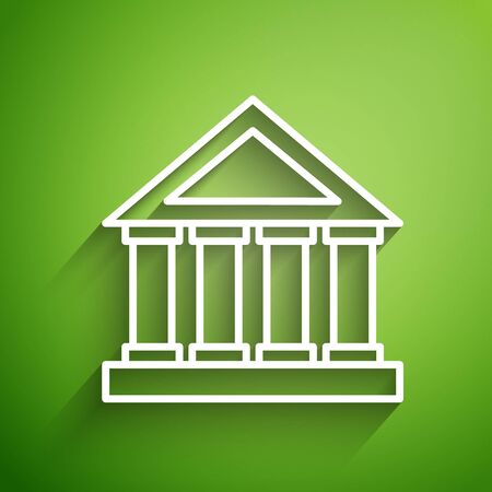 White line Courthouse building icon isolated on green background. Building bank or museum. Vector Illustrationのイラスト素材