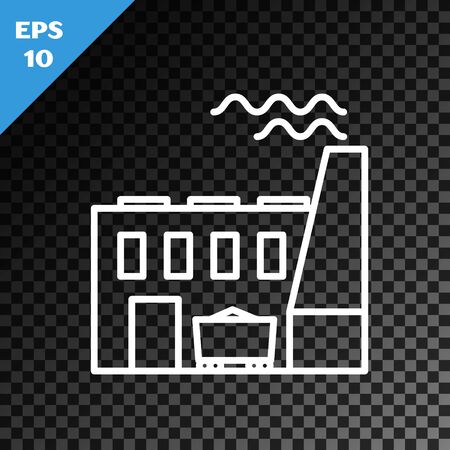 White line Coal power plant and factory icon isolated on transparent dark background. Energy industrial concept. Coal power station. Vector Illustrationのイラスト素材