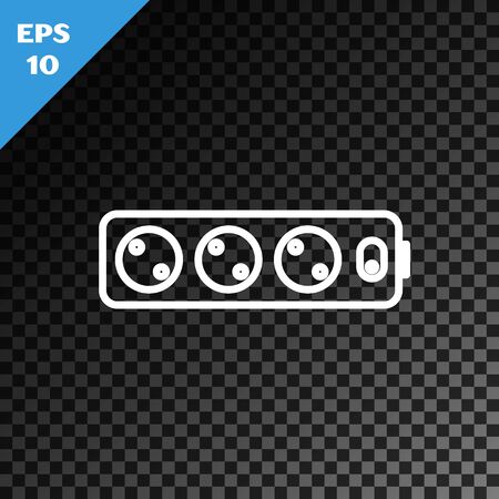 White line Electric extension cord icon isolated on transparent dark background. Power plug socket. Vector Illustrationのイラスト素材