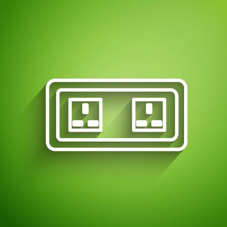 White line Electrical outlet icon isolated on green background. Power socket. Rosette symbol. Vector Illustrationのイラスト素材