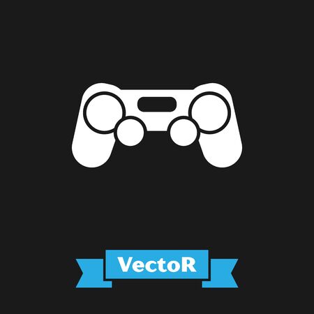 White Gamepad icon isolated on black background. Game controller. Vector Illustrationのイラスト素材