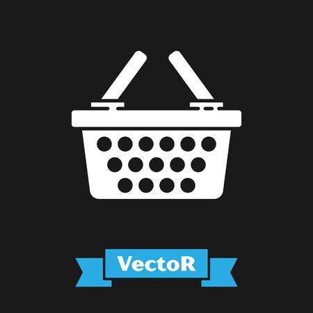 White Shopping basket icon isolated on black background. Online buying concept. Delivery service sign. Shopping cart symbol. Vector Illustrationのイラスト素材