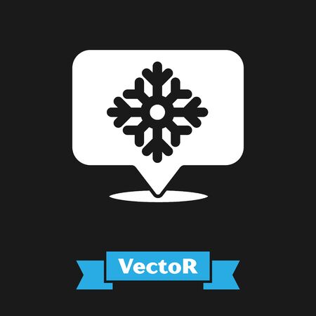 White Snowflake with speech bubble icon isolated on black background. Merry Christmas and Happy New Year. Vector Illustrationのイラスト素材