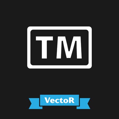 White Trademark icon isolated on black background. Abbreviation of TM. Vector Illustrationのイラスト素材