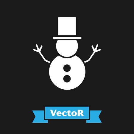 White Christmas snowman icon isolated on black background. Merry Christmas and Happy New Year. Vector Illustrationのイラスト素材