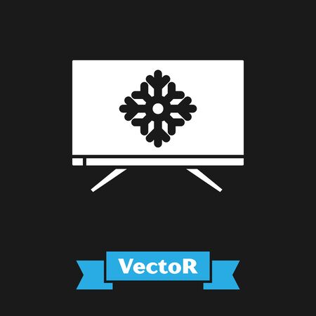White Merry Christmas on television and snowflake icon isolated on black background. Happy New Year. Vector Illustrationのイラスト素材