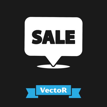 White Hanging sign with text Sale icon isolated on black background. Signboard with text Sale. Vector Illustrationのイラスト素材