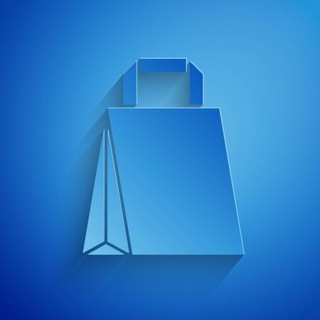 Paper cut Paper shopping bag icon isolated on blue background. Package sign. Paper art style. Vector Illustrationのイラスト素材
