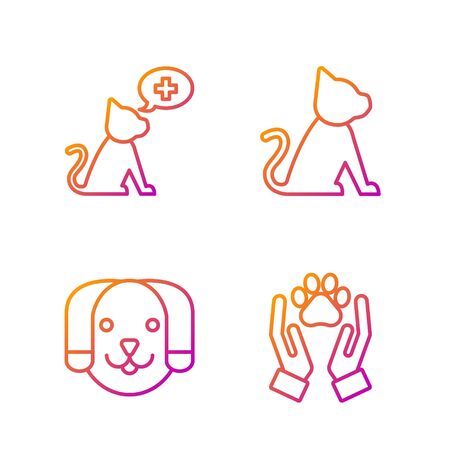 Set line Hands with animals footprint, Dog, Veterinary clinic symbol and Cat. Gradient color icons. Vectorのイラスト素材
