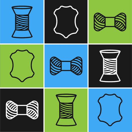 Set line Sewing thread on spool, Sewing thread on spool and Leather icon. Vectorのイラスト素材
